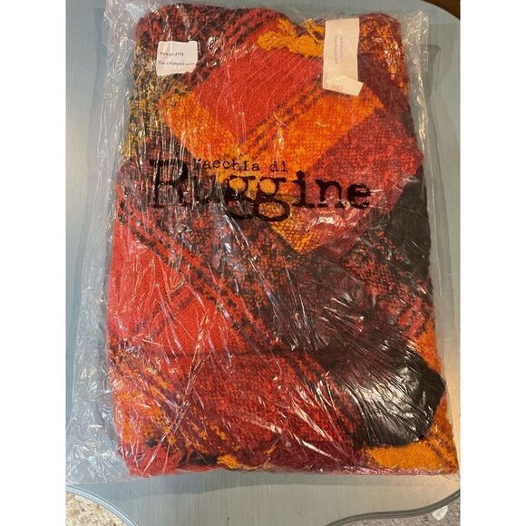 Pumpkin Spice Boucle V-Neck Yarn Plaid Pancho Shawl Fringe Brand New - Picture 6 of 7